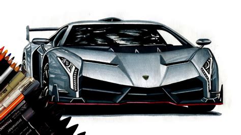 Realistic Car Drawing Lamborghini Veneno Time Lapse Drawing Ideas