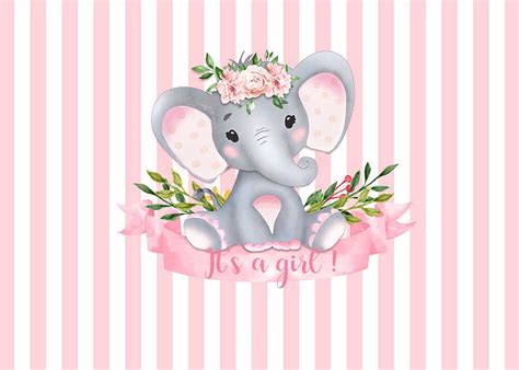 Its A Boy Girl Cute Elephant Backdrop Baby Shower Pink Blue White