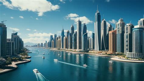 Premium Ai Image Panoramic Aerial View Of Dubai Marina Skyline With