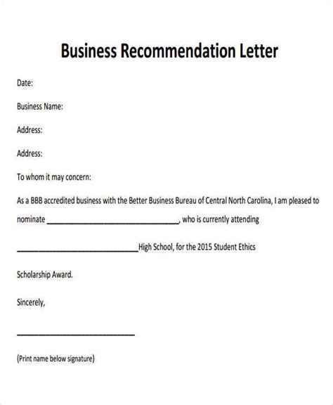 Free 7 Sample Business Recommendation Letter Templates In Pdf Ms Word