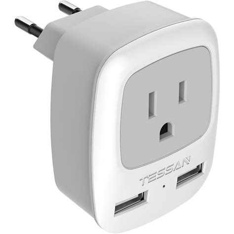 Tessan Type C Travel Adapter Plug With Us Outlet Ts Ap2u Eu Gray