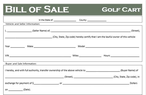 Generic Golf Cart Bill Of Sale Free Golf Cart Bill Of Sale Template