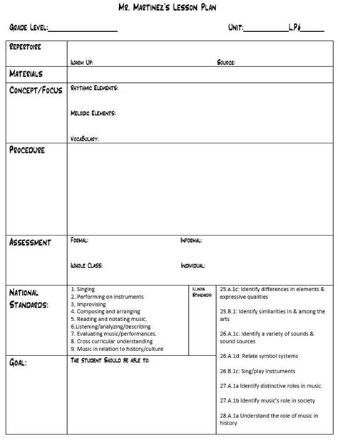 Mr Ms Music Blog Lesson Plan Template For General Music Classrooms