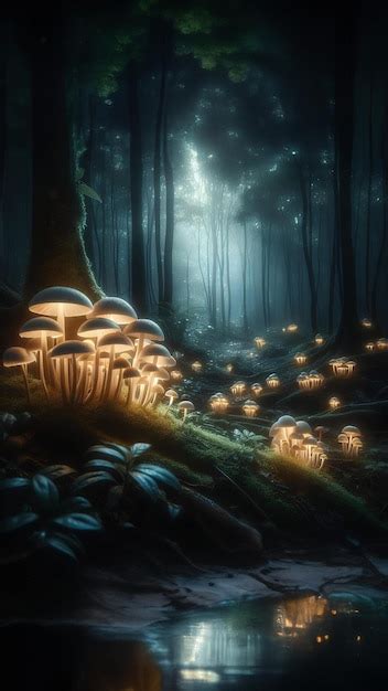 Premium Ai Image A Glowing Mushroom Forest