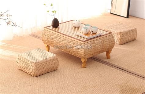 Natural Straw Woven Rectangle Coffee Table With Storage Function Tatami