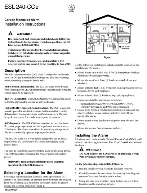 Ge Interlogix 240 Coe Carbon Monoxide Alarm Installation Instructions