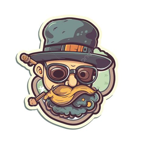 Homem De Desenho Animado Vintage Em Um Chapéu Com Um Cachimbo Vetor PNG Vintage Adesivo