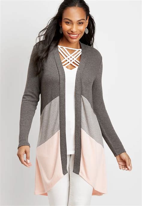 Stripe Colorblock Open Front Duster Cardigan Maurices