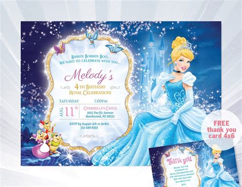 Princess Cinderella Birthday Invitation Princess Cinderella Etsy