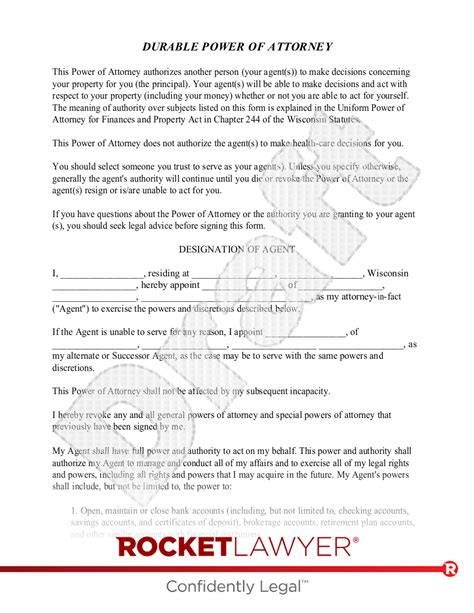Free Wisconsin Power Of Attorney Template Rocket Lawyer
