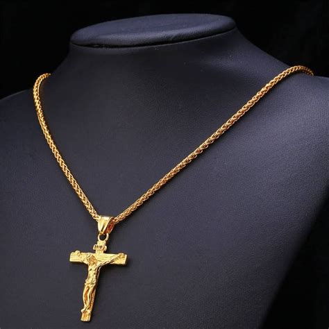 18kt Gold Plated Cross Crucifix Necklace And Chain For Men And Etsy