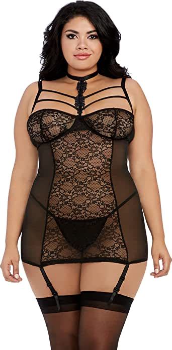 Dreamgirl Womens Plus Size Stretch Lace Underwire Garter