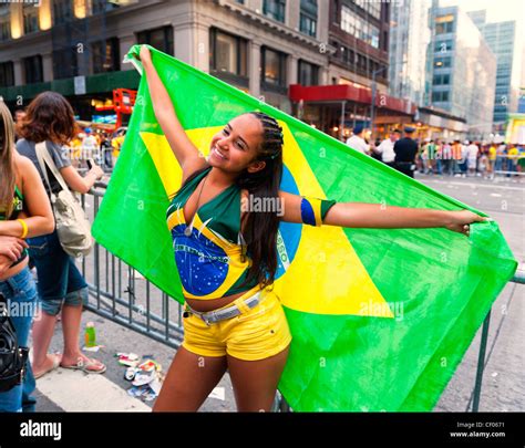 At Brazilian Day Festival Girl Posing With Brasil Flag In Little