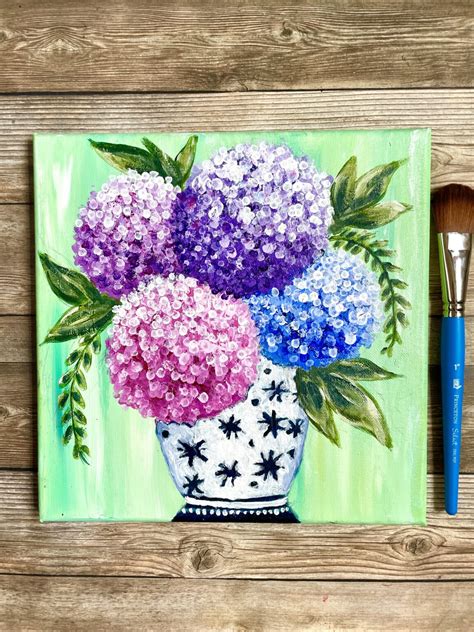 How To Paint Hydrangeas In A Jar Using Q Tips And Bubble Wrap Easy
