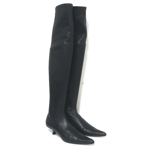 khaite over the knee boots volos black stretch leather size 38 kitten heel ebay