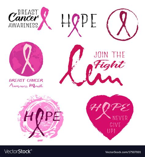 Pink Ribbon Stickers From Brushstrokes Royalty Free Vector