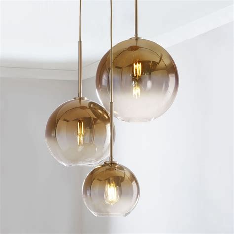 Set Of 3 Lukloy Loft Modern Pendant Light Silver Gold Glass Ball