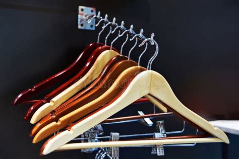 Coat Hangers On Clothes Rail In Store Stock Photo Image Of Empty