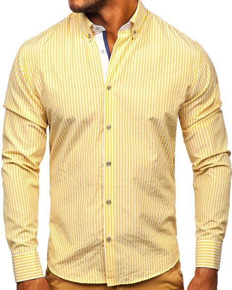 Camisa De Hombre A Rayas Con Manga Larga Color Amarillo Bolf 20704 Amarillo