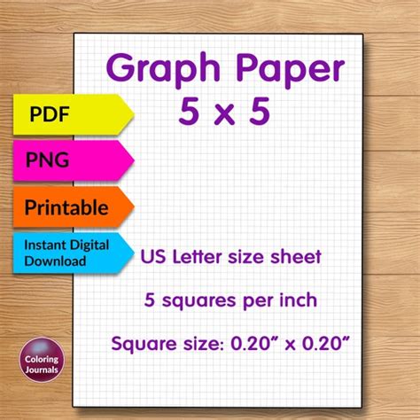 Printable Graph Paper Pdf 5x5 Grid Paper Printable Etsy Uk