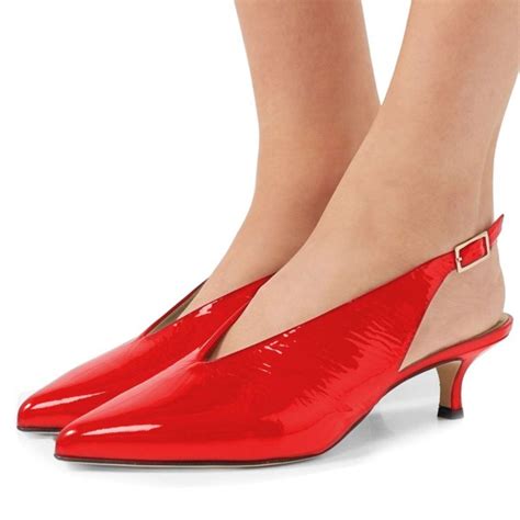 Red Mirror Leather Kitten Heel Slingback Pumps For Work Formal Event