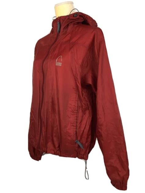 Sierra Designs Womens Rain Jacket Red Nylon Hooded Lightweight