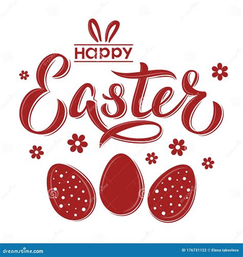Happy Easter Text Hand Lettering In Red Stock Illustration