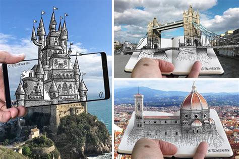 Mind Blowing 3d Illusions Of Photos With Sketches Created By Artist