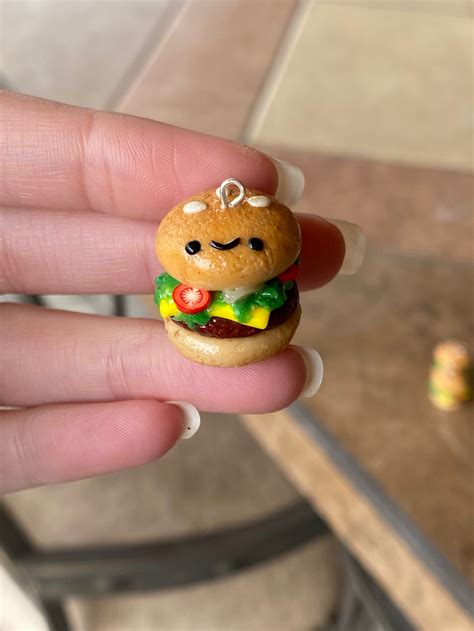 Kawaii Cheeseburger Charm Polymer Clay Hamburger Stitch Marker Etsy