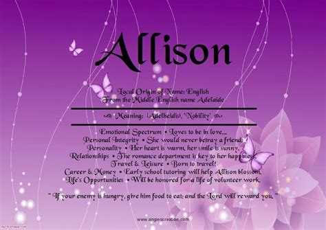Allison - Angies Creation | Names with meaning, Names, Meant to be