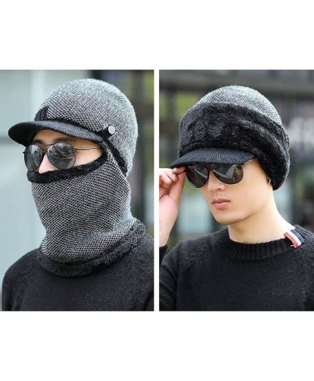 windproof ski face mask winter hats warm knitted balaclava beanie hat with visor black1