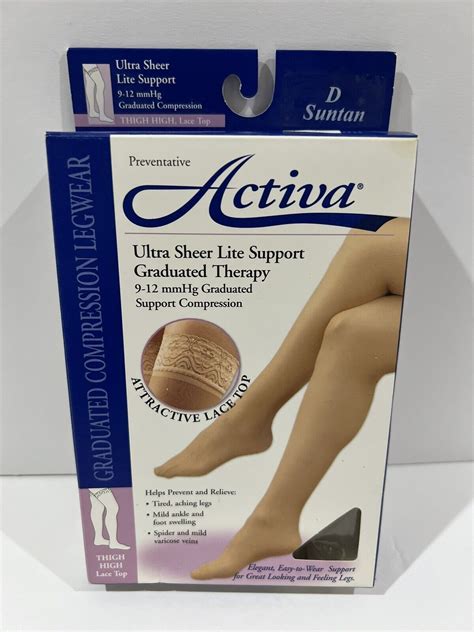 Activa Thigh High Lace Top Ultra Sheer Lite Support 9 12 Mm Hg Size D