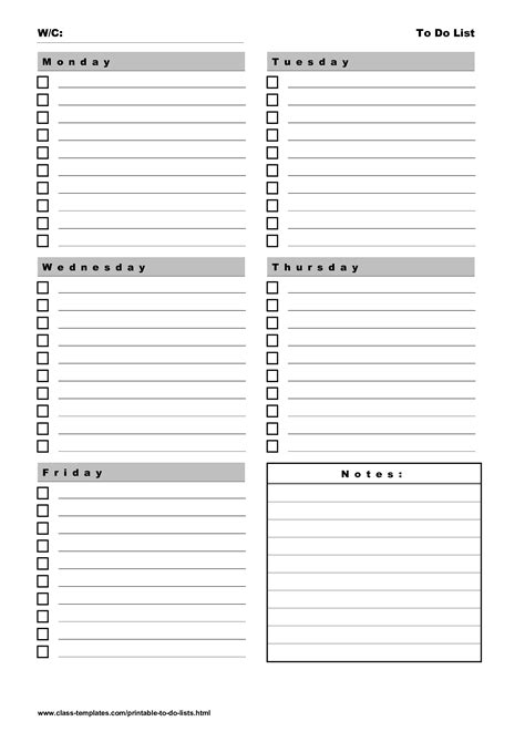 Printable To Do List 5 Days Weekly Plan Templates At