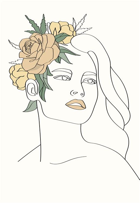 Minimalist Female One Line Print Wall Art Sketch Flower Line Etsy In