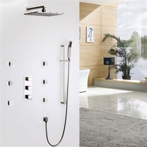 Luxurious Led Inches Thermostatic Square Wall Mount Rain Shower