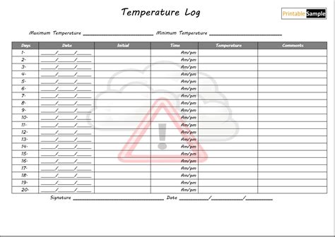 11 Free Sample Temperature Log Templates Printable Samples