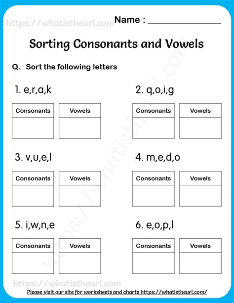 Worksheets On Sorting Consonants And Vowels For Grade Your Home