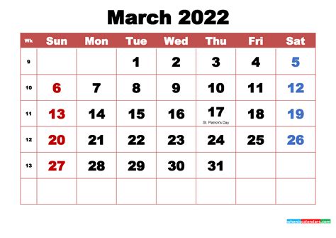 Printable March 2022 Calendar With Holidays Word Pdf