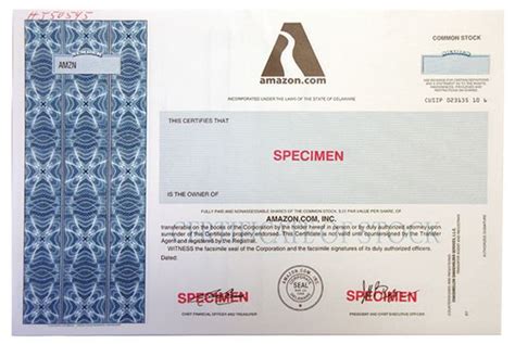 Amazon's choice for stock certificate. Amazon.com, Inc., 1996, Specimen Stock Certificate ...