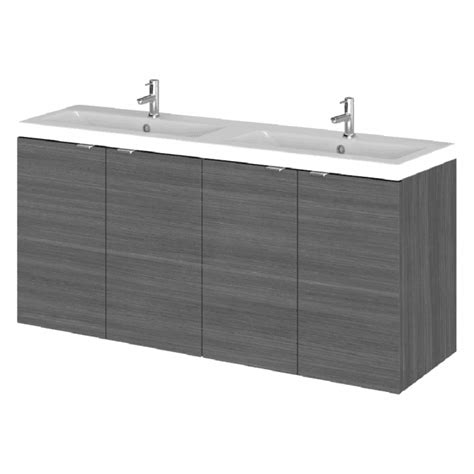Hudson Reed Fusion Anthracite Woodgrain 1200mm Vanity Unit And Double