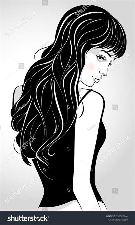 Vector Illustration Of The Beautiful Girl Looking Back Over Her