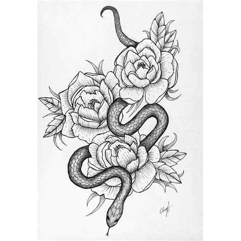 Snake Among Roses Tattoo Design Home Decor Wall Art Original Etsy