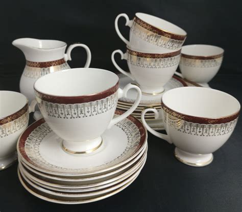 Vintage Royal Grafton Tea Set Tea Service Majestic Red And Gilt Jug Plates Tea Cups