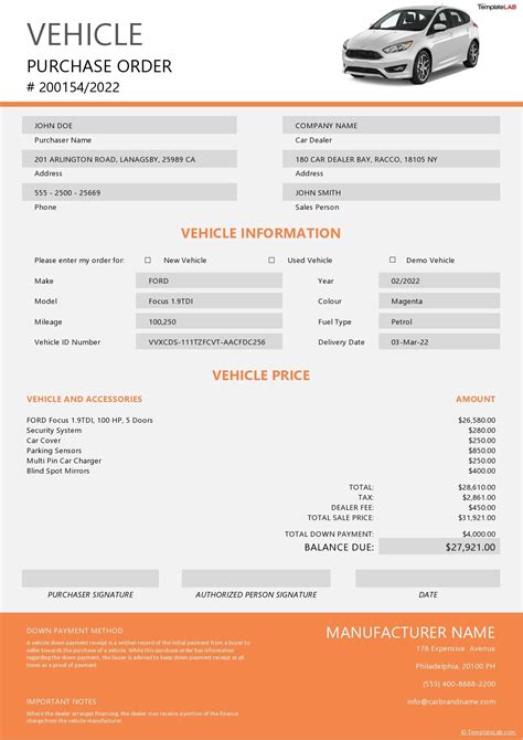 Free Vehicle Purchase Order Template Pdf Word Doc Exc - vrogue.co