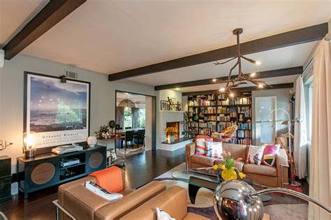 Mid Century Modern Ranch House Scandinavian Living Room Orange