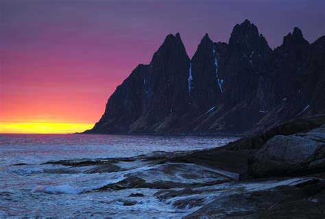 Wallpaper Landscape Mountains Sunset Sea Night Rock Nature Red