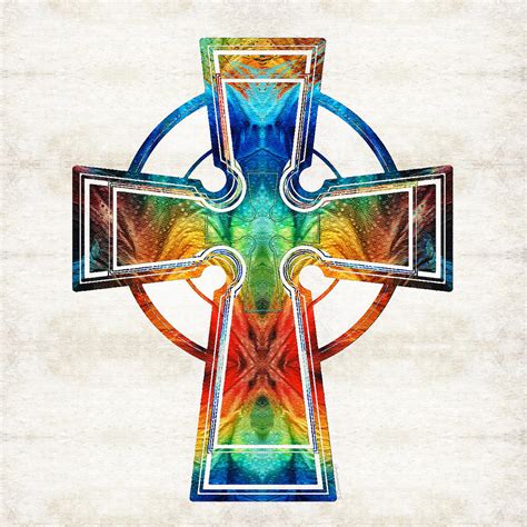 Colorful Celtic Cross By Sharon Cummings Painting By Sharon Cummings