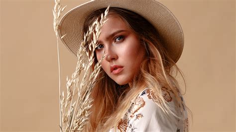 Blonde Blue Eyes Face Girl Hat Model Wheat Woman Wallpaper Resolution