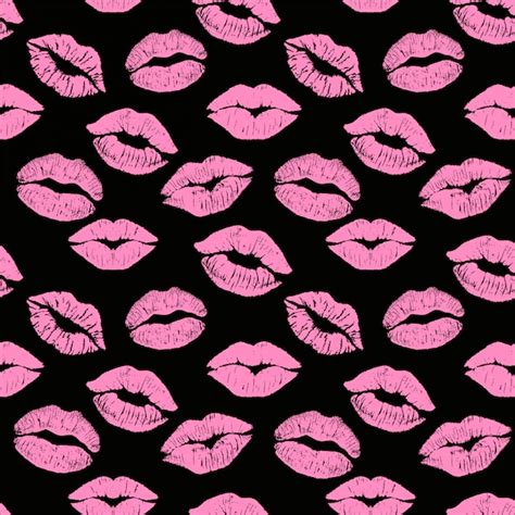 Premium Vector Seamless Background Pink Lips Prints On A Dark