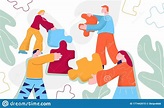 Cartoon People Working Together Connecting Puzzles Pieces Vector Flat ...